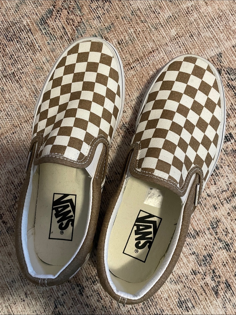 Vans Women’s Slip-On Sneakers - Bronze & White Checkerboard